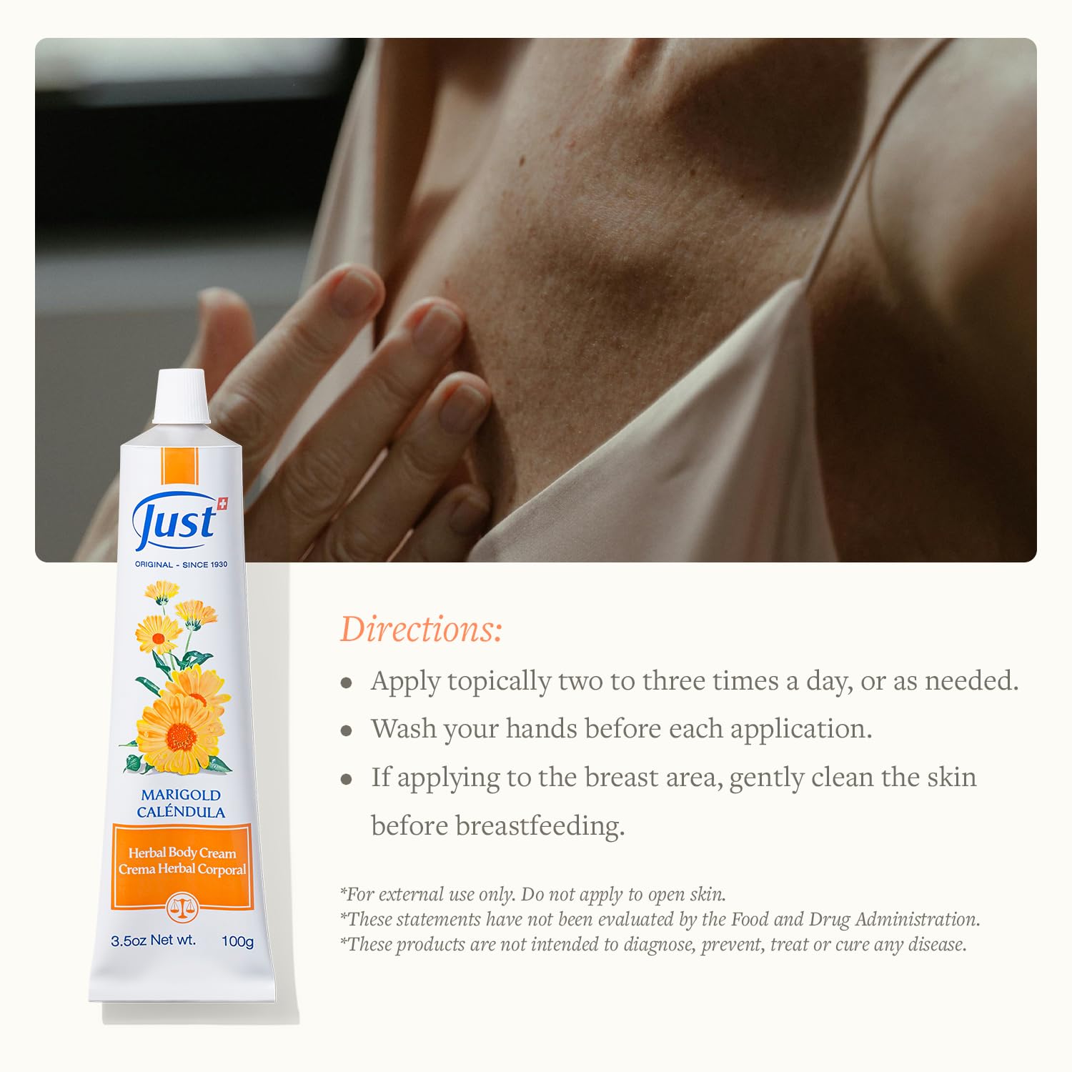 Massaging SwissJust Cream over scar-prone areas for elasticity.