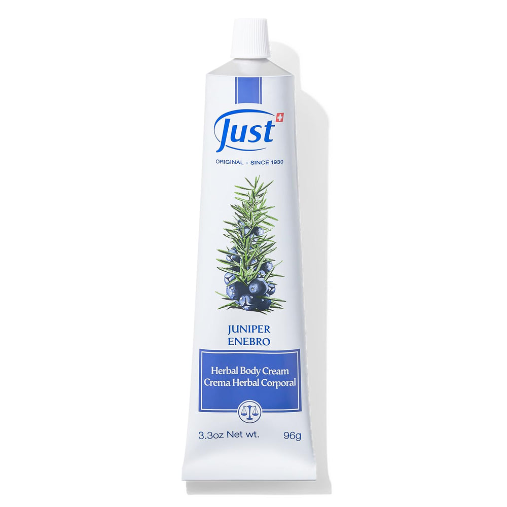 SwissJust Juniper Massage Cream bottle ready for use and relaxation