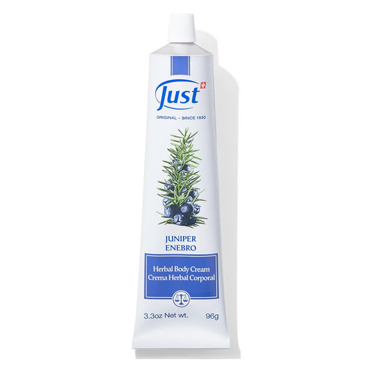 SwissJust Juniper Massage Cream bottle ready for use and relaxation