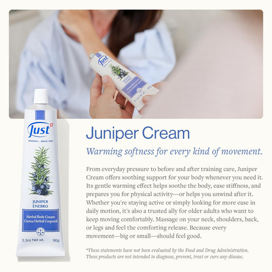 SwissJust Juniper Massage Cream in action during a massage