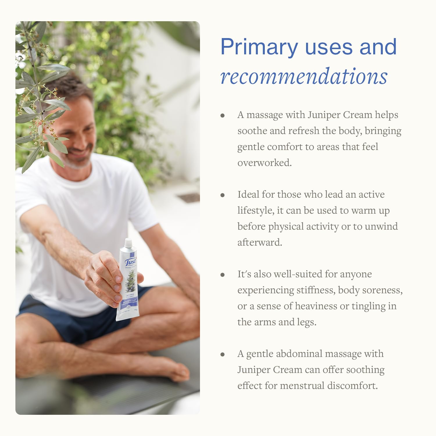 Juniper Massage Cream warming effect guiding pre workout routine