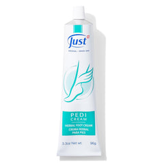 SwissJust Pedicream foot cream packaging highlighting nourishing almond oil formula for dry feet.