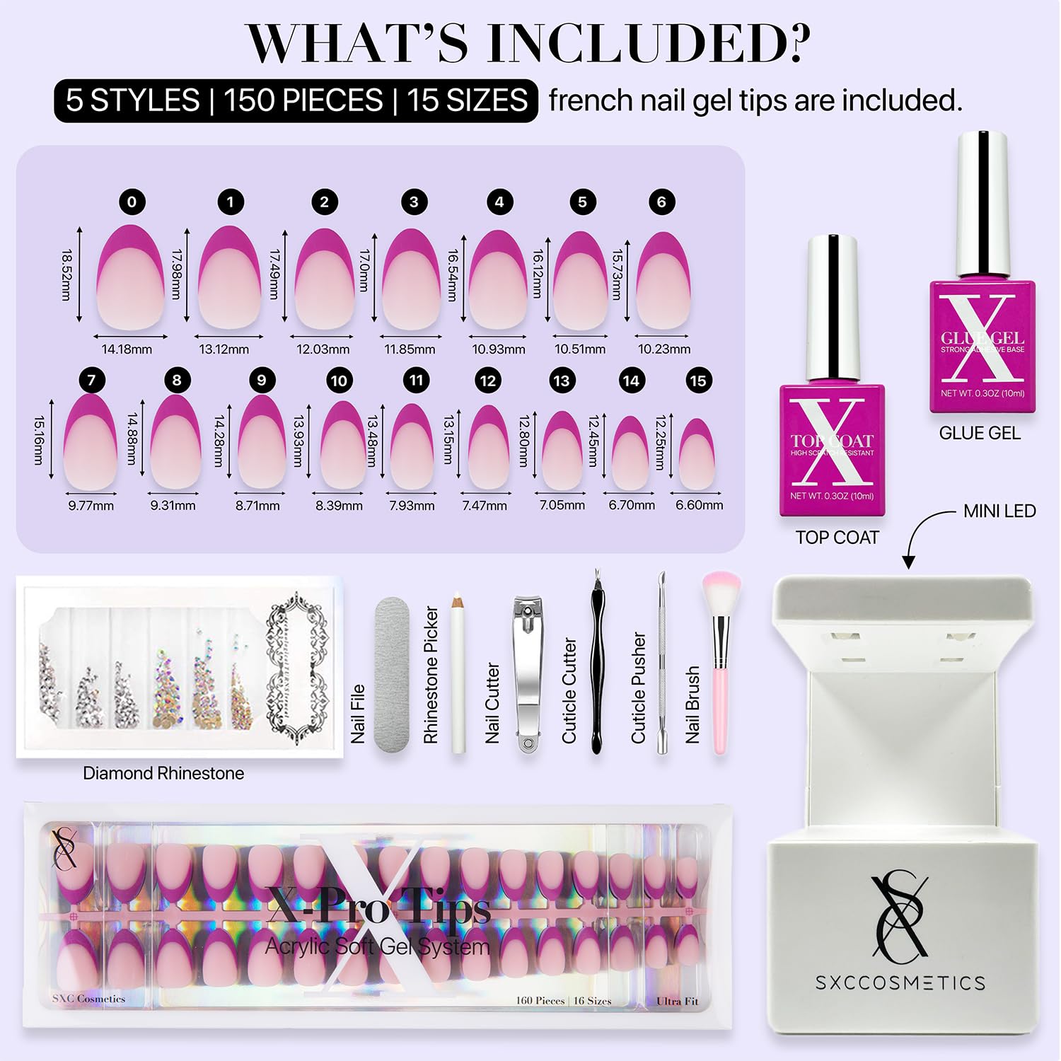 SXC 16 sizes option ensures precise fit for most nails.