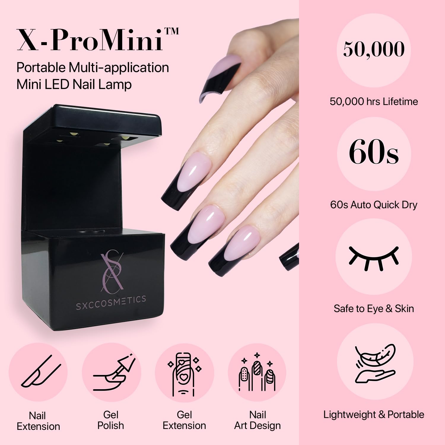 SXC almond tip nails on natural nails for easy wear.