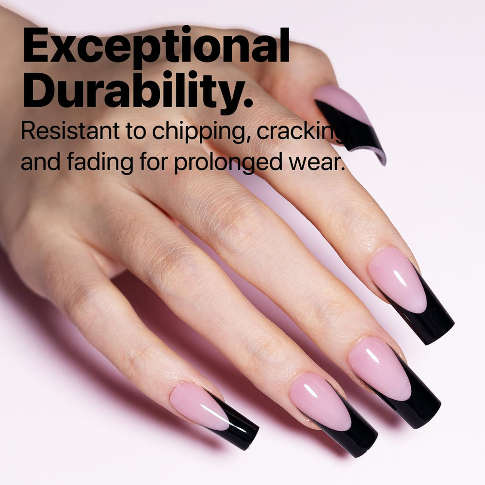SXC brown French gel finish nails elevate casual and formal looks with sophistication.