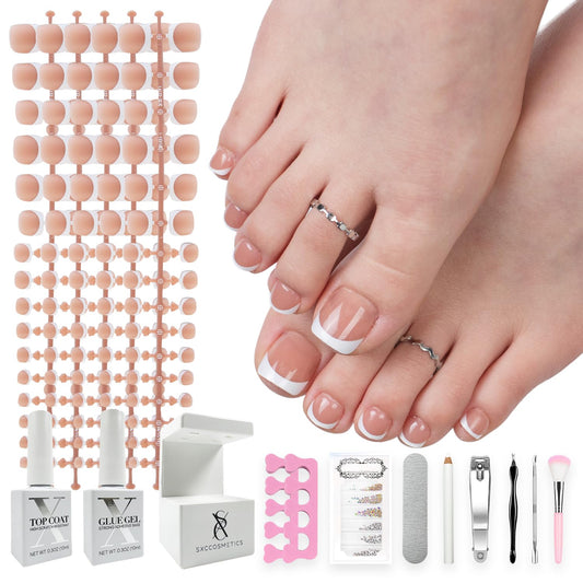 SXC X-Pro Tips French brown toenails ready for at-home pedicure
