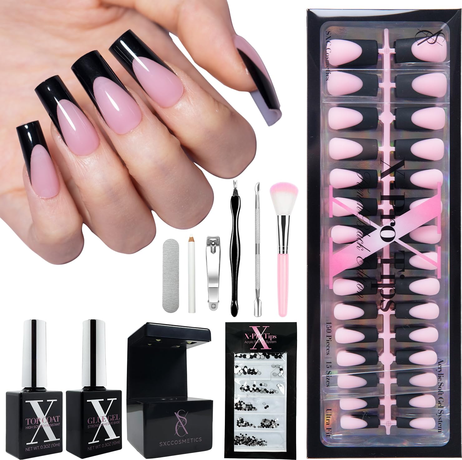 SXC Cosmetics Black Series French Tip nails for chic at-home manicure