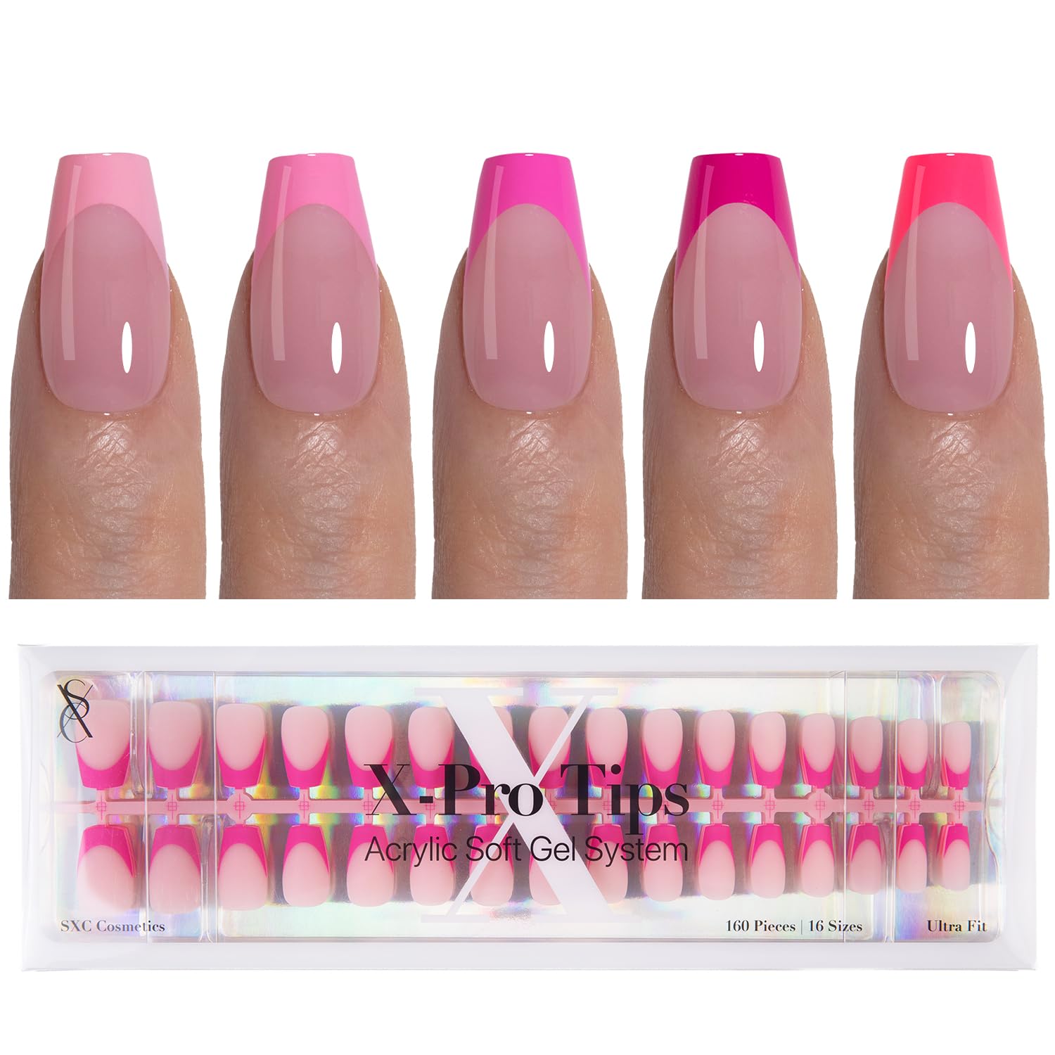 SXC French tip press-on nails with coffin shape for easy at-home manicures