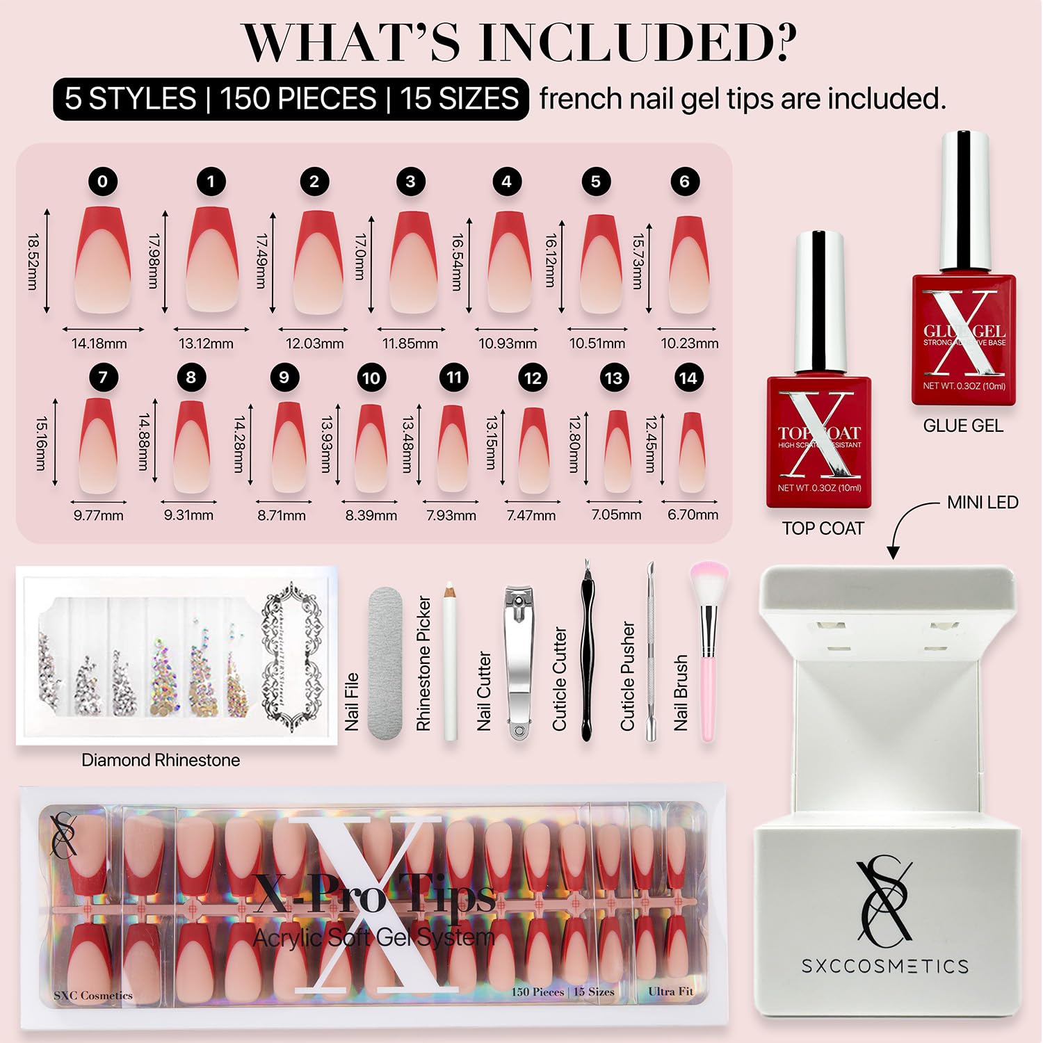 SXC French Tip Nails on hand highlight long coffin shape