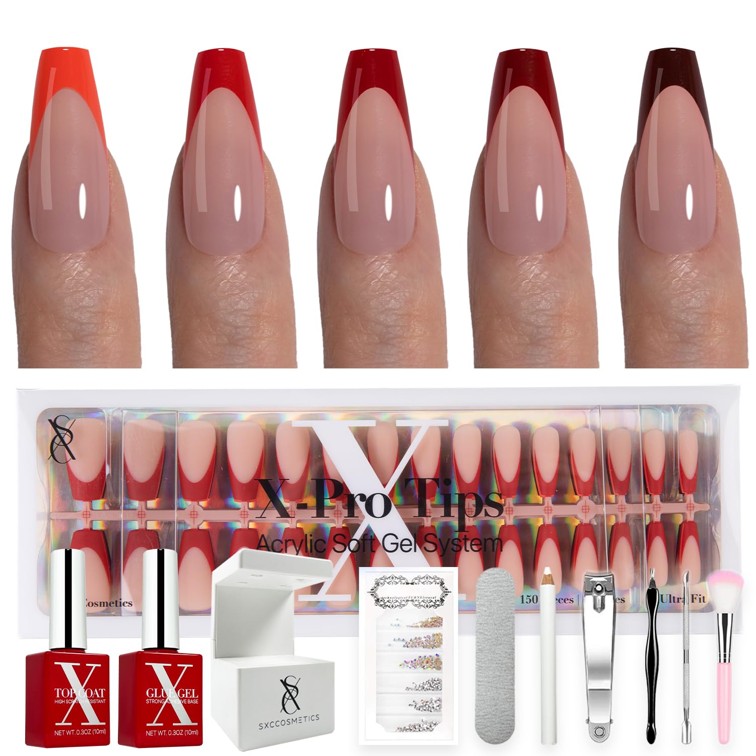 SXC French Tip Press On Nails Red Edition packaging ready for gifting