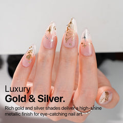 Close-up of gold gel liner for precise, thin lines and French tip details.