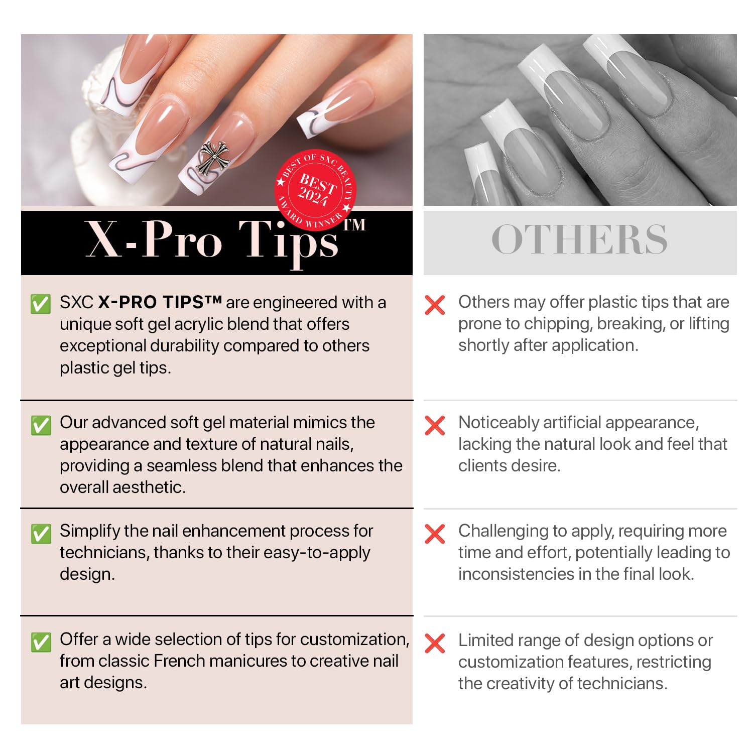 SXC no-file-needed design simplifies DIY nails with a clean finish.