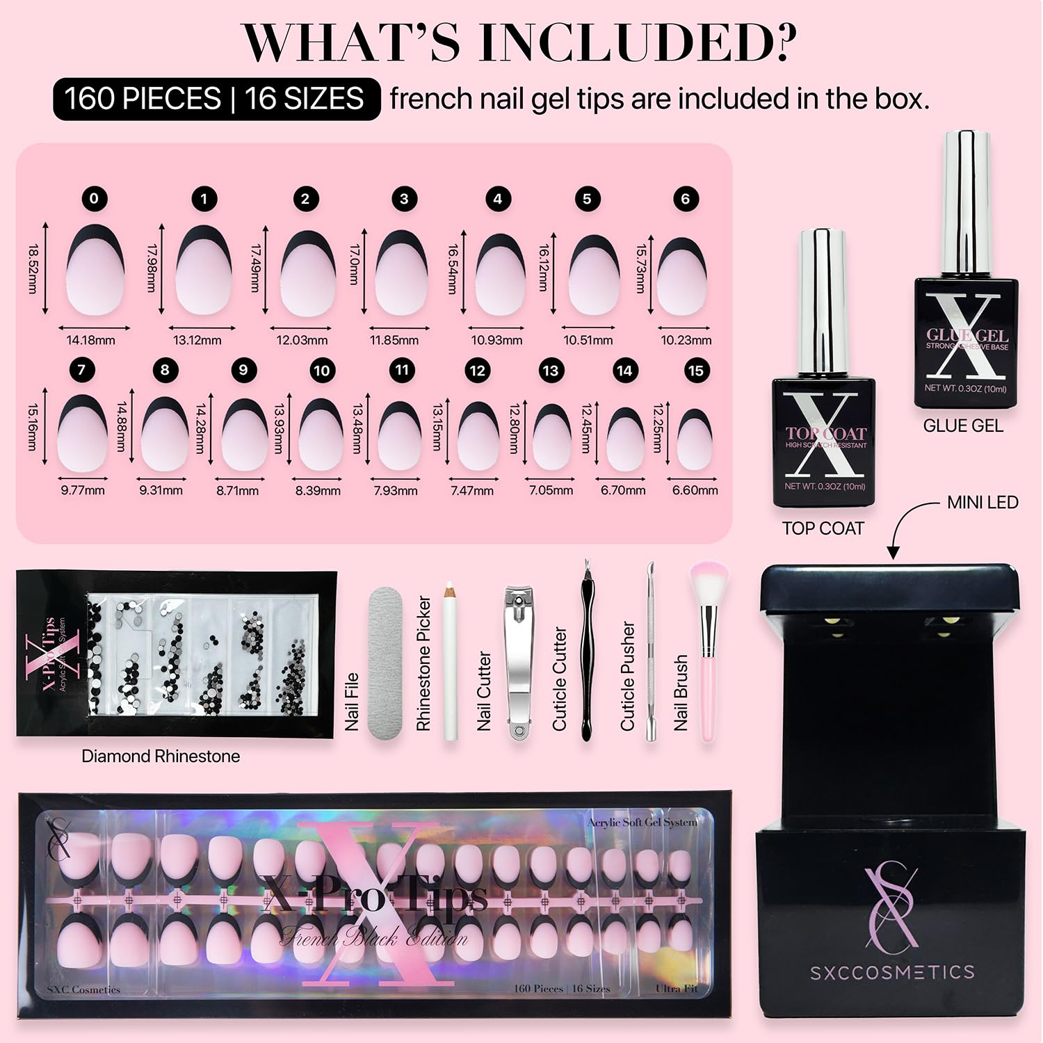 SXC press-on nails ready for quick, mess-free application.