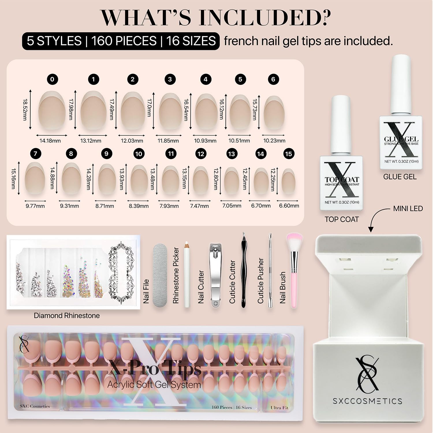SXC Cosmetics press-on nails application kit with everything you need.
