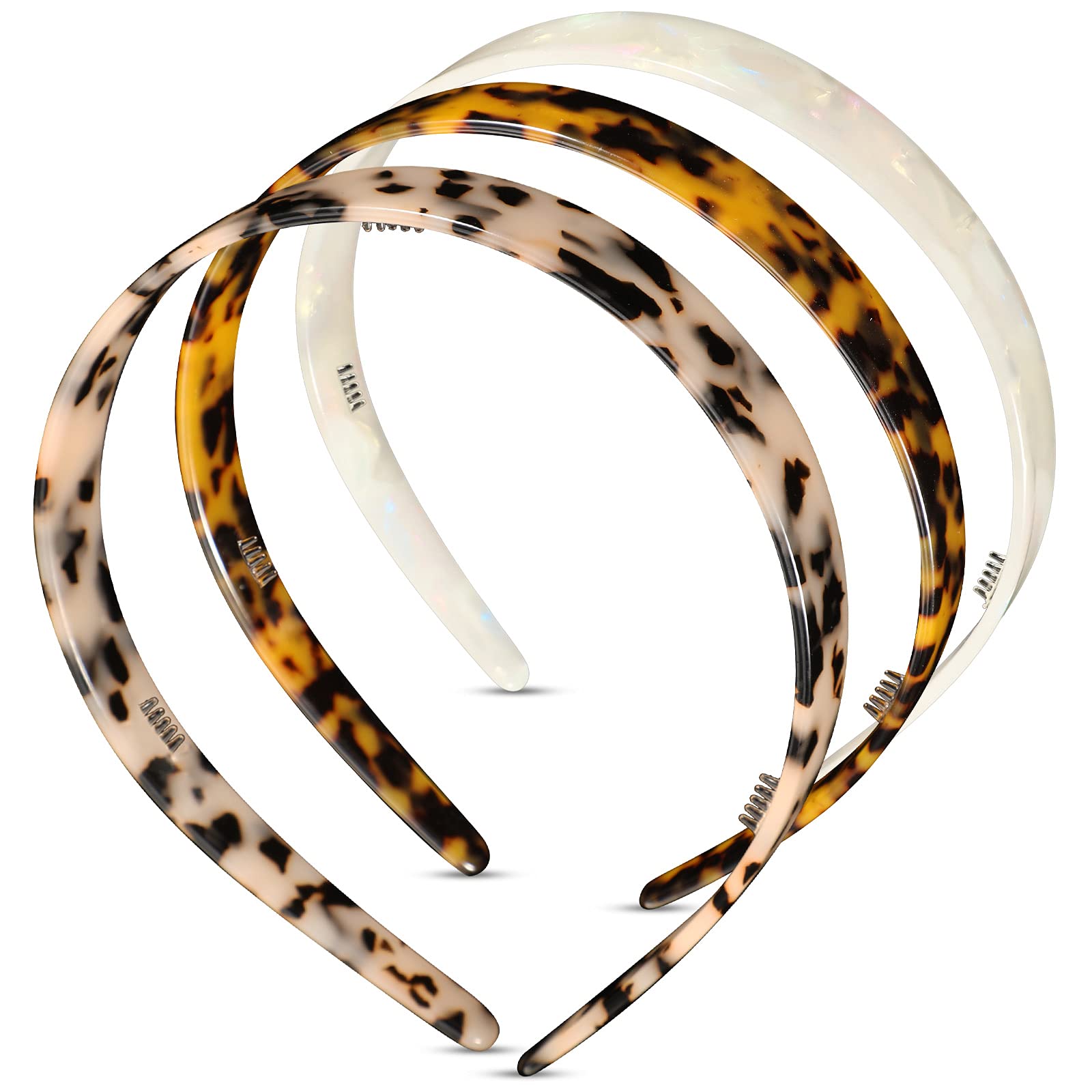 Syhood tortoise shell headband in white laser pattern keeps hair tidy for daily styling.