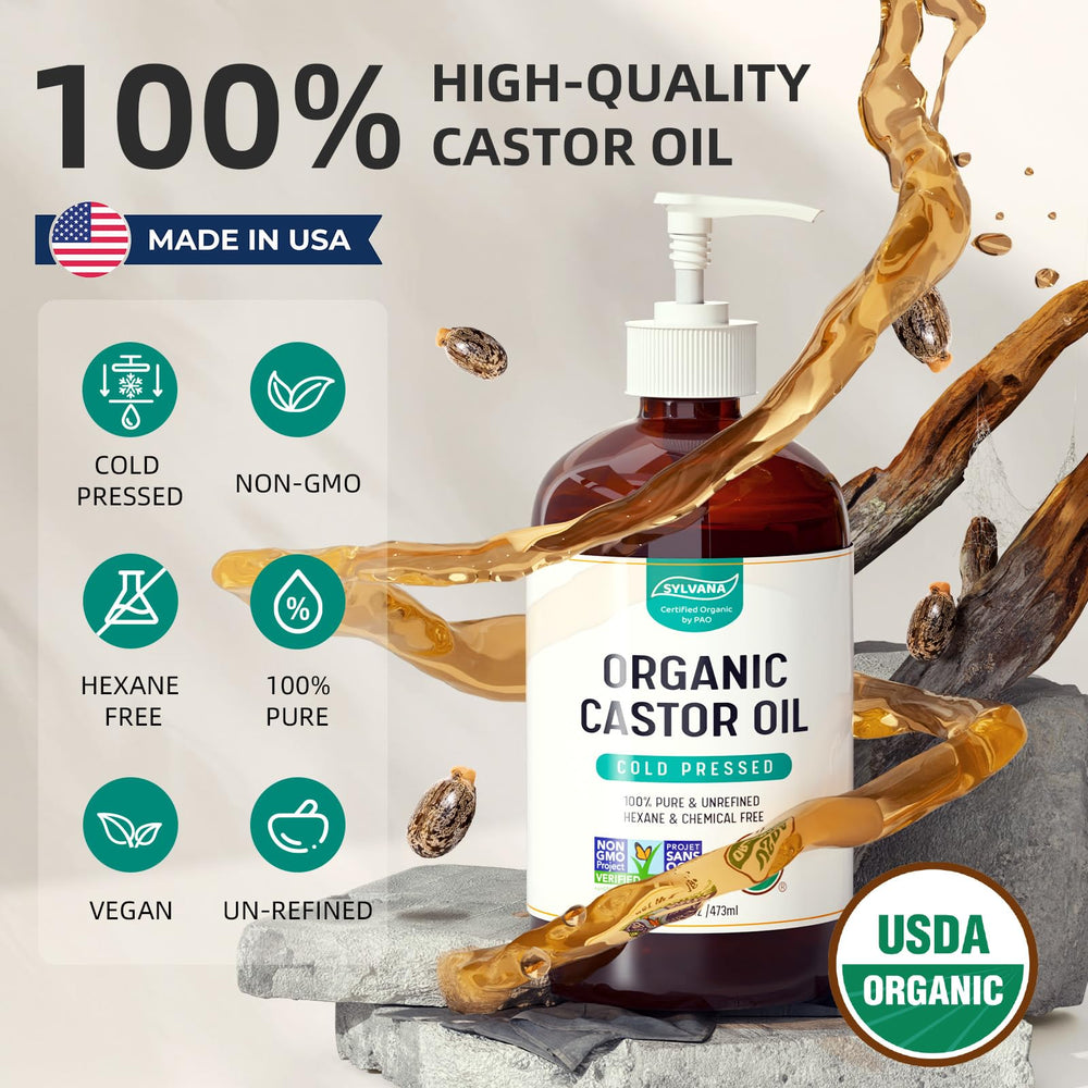 SYLVANA castor oil supports healthy hair growth for stronger lashes and brows.