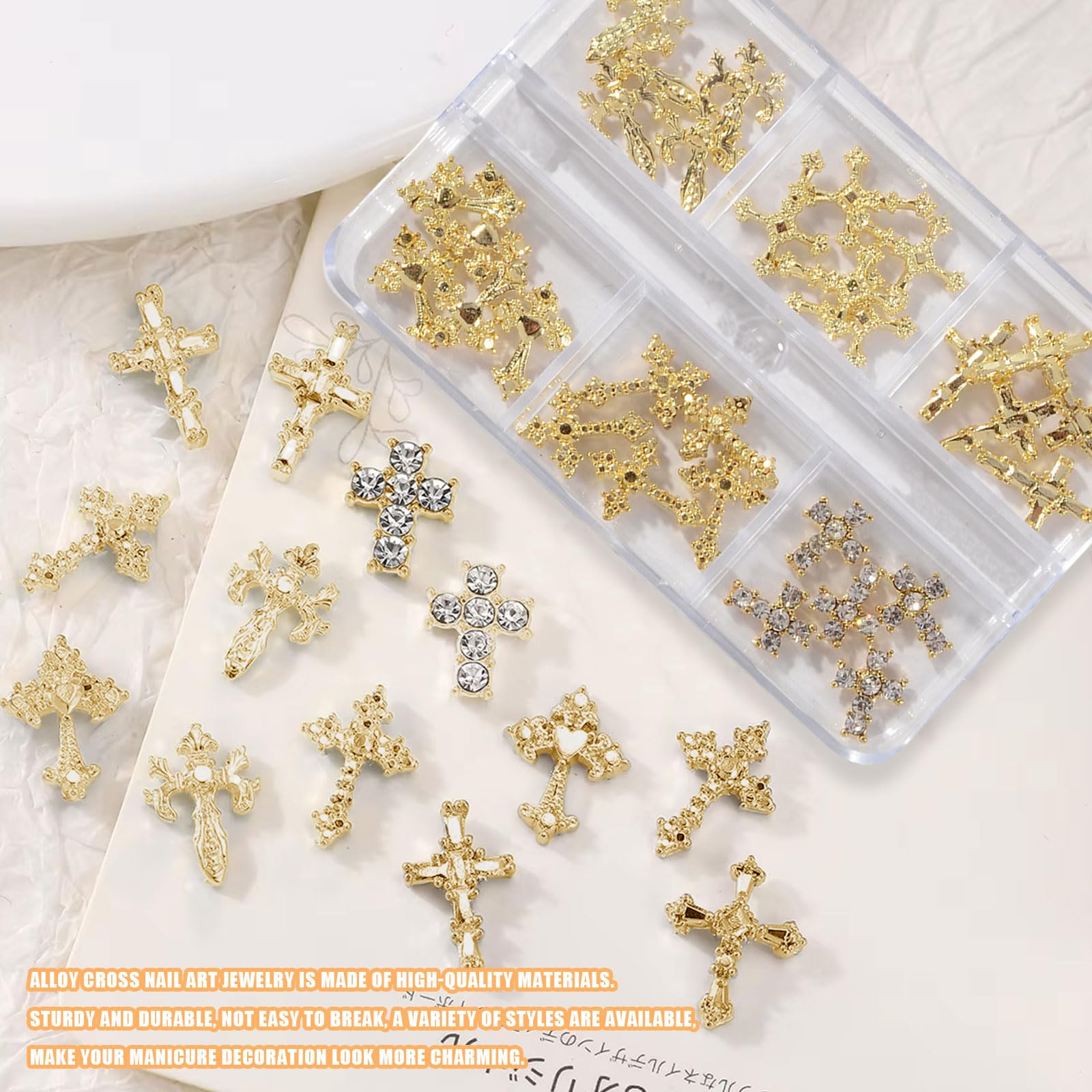 Symphonyw alloy cross nail studs in gold, lightweight for daily wear.