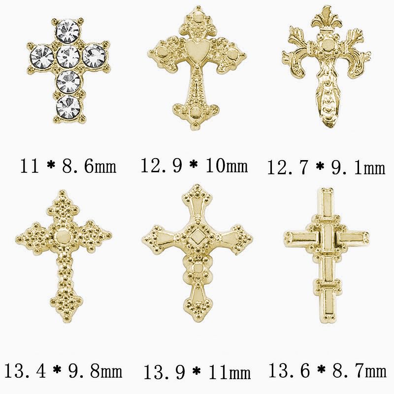 Symphonyw cross charms close-up showing diamond inlay and shine.