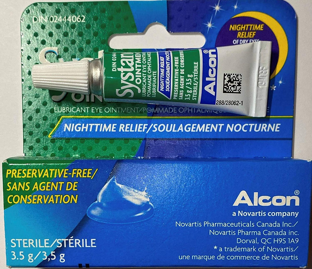 Ingredient panel shows Mineral Oil and White Petrolatum in Systane Nightime.