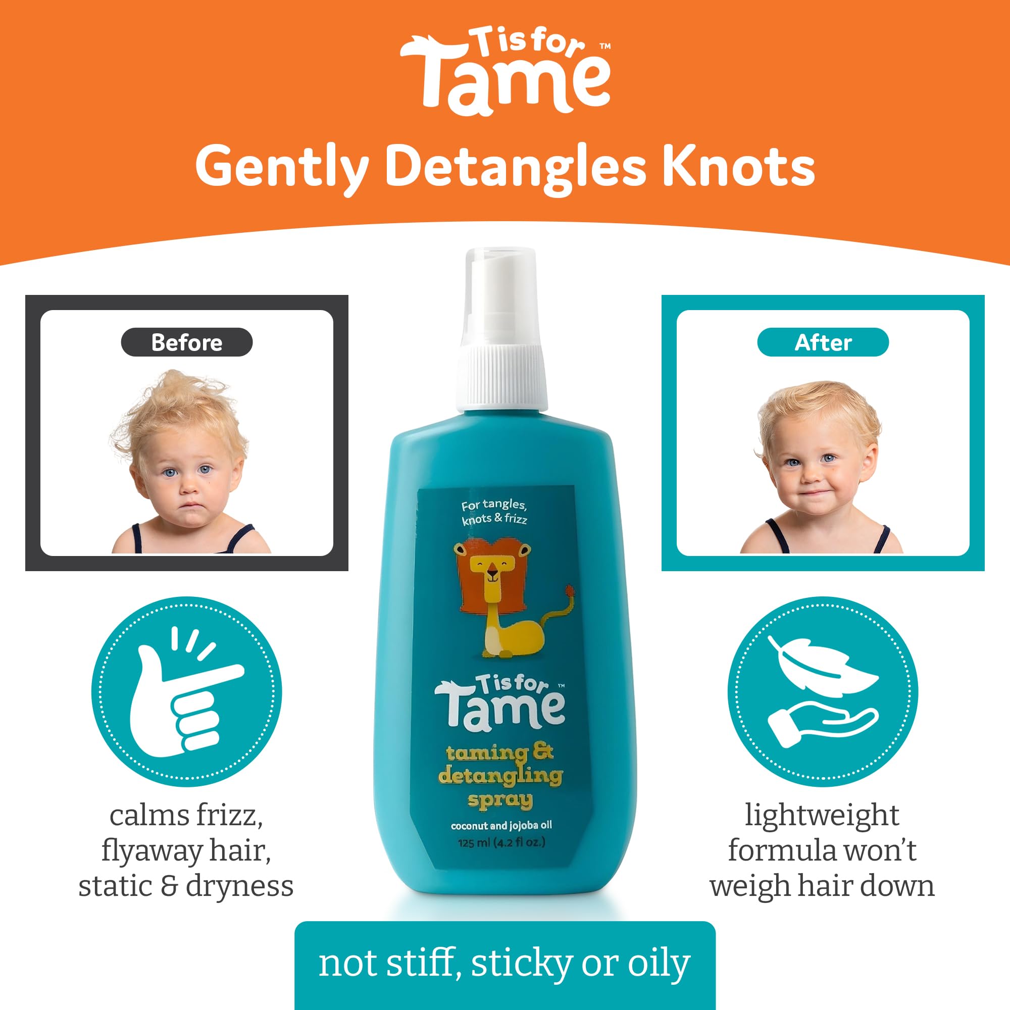 T is for Tame detangler brush close-up with gentle bristles for kids