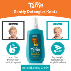 T is for Tame detangler brush close-up with gentle bristles for kids
