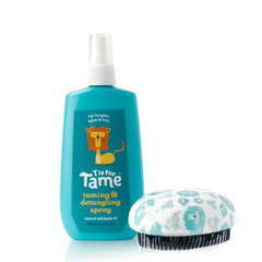 T is for Tame detangler spray bottle close-up for quick detangling