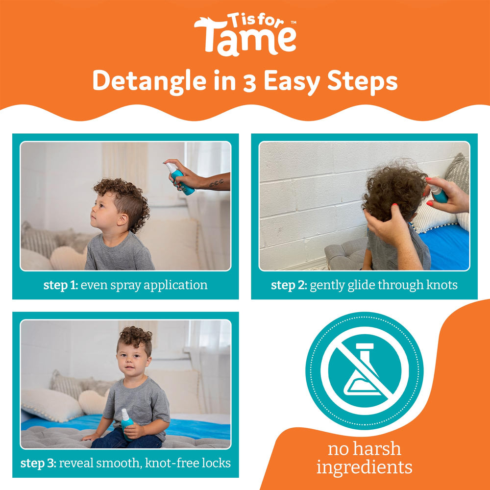 T is for Tame kids hair care set packaging signals a playful routine