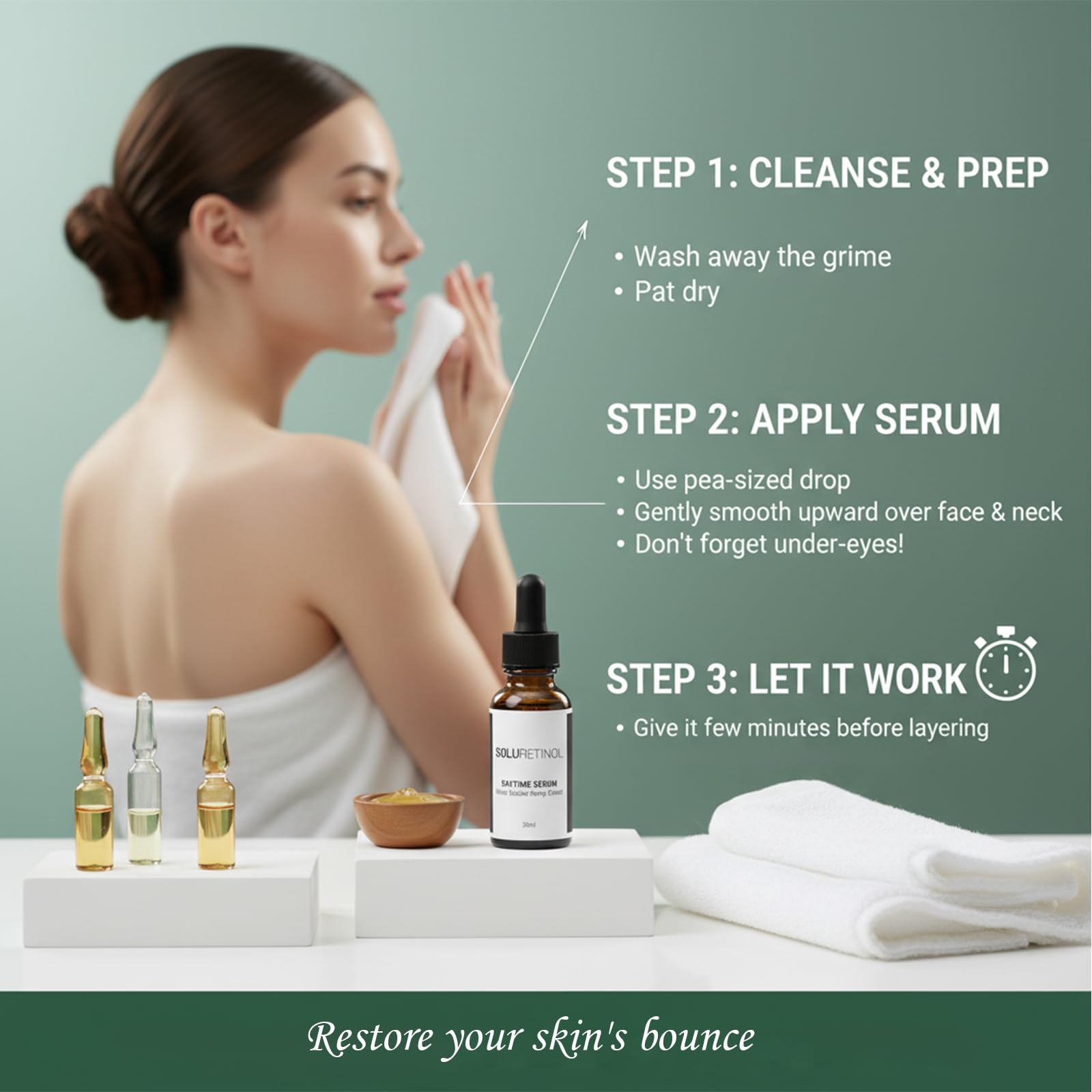 Soluretinol used with daytime sunscreen for daily protection.