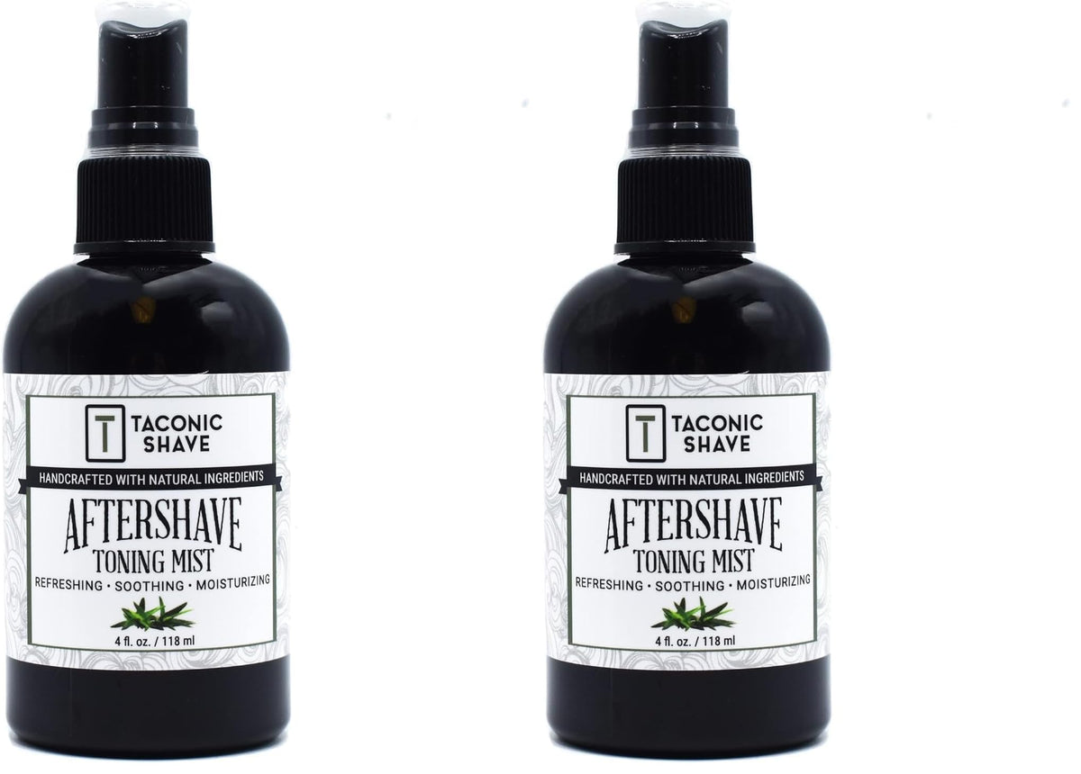 Taconic Shave all natural aftershave bottle closeup for soothing hydration after shaving.