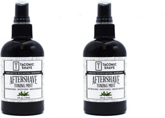 Taconic Shave all natural aftershave bottle closeup for soothing hydration after shaving.