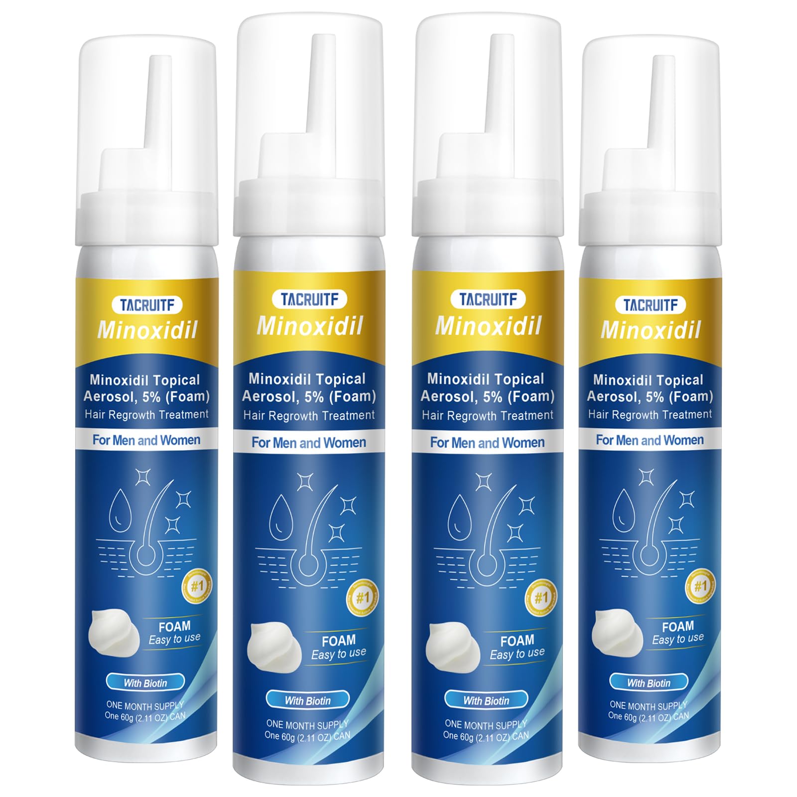 Tacruitf minoxidil foam bottle with 5% formula for easy scalp use