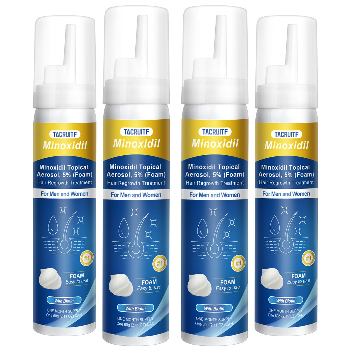 Tacruitf minoxidil foam bottle with 5% formula for easy scalp use