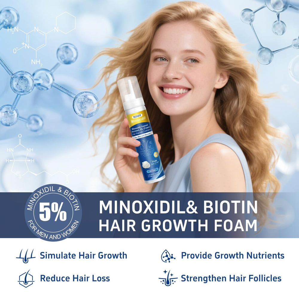 Tacruitf minoxidil foam applied to the scalp demonstrating precise dosing
