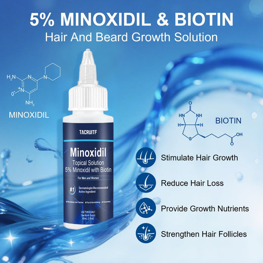 Tacruitf spiral-cap minoxidil bottle for easy, precise dispensing.