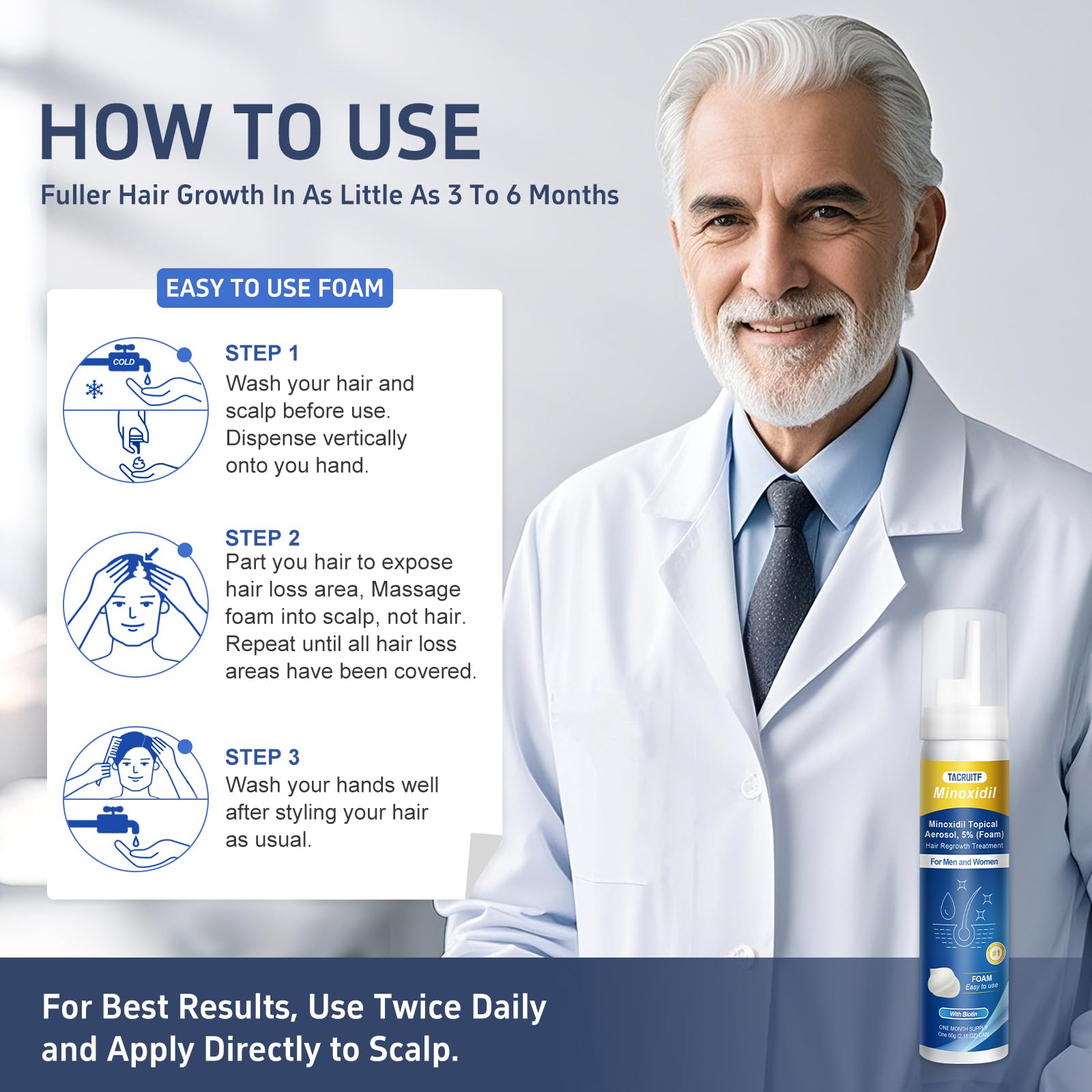 Tacruitf unscented minoxidil foam jar suitable for sensitive skin
