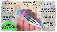 Tacticlip XL tactical metal clip 2-pack keeps hair in place for outdoor adventures.