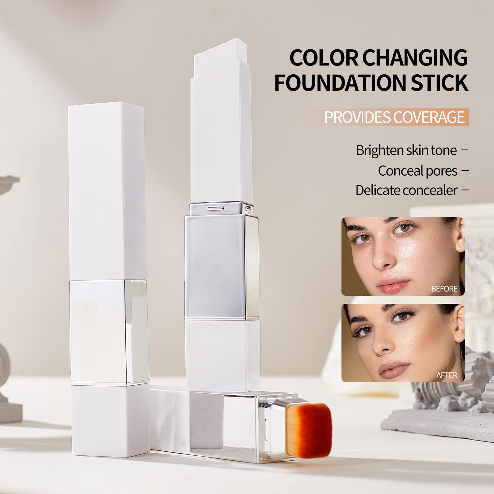 Taeery color-changing foundation stick silky texture delivers a smooth, creaseless glide.