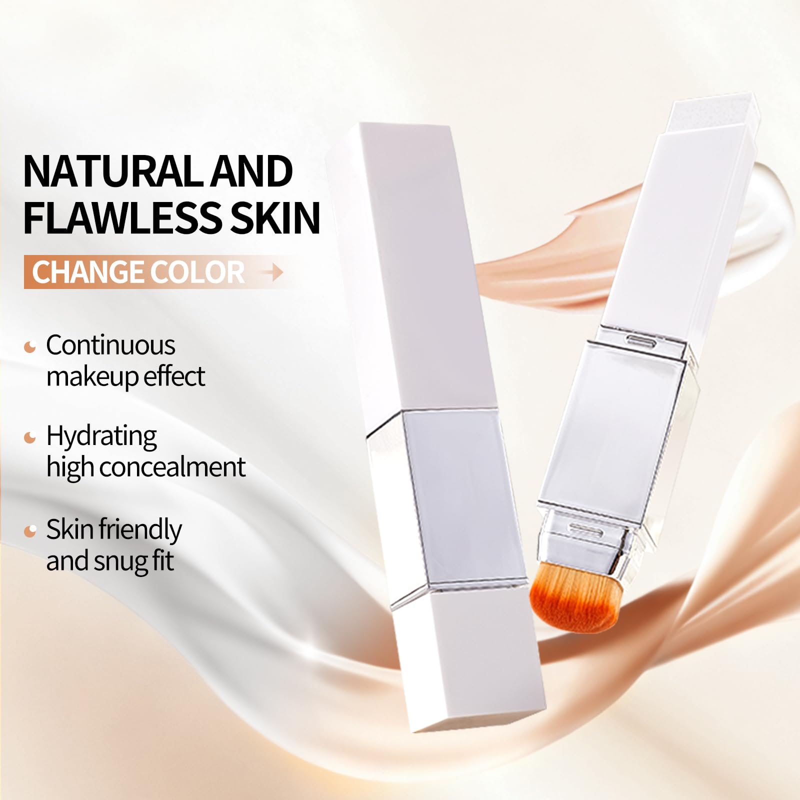 Taeery color-changing foundation stick swatch on skin shows instant shade adaptation.