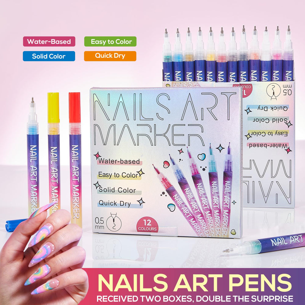 TAEERY nail art pens quick-dry formula shown on glossy nail swatches