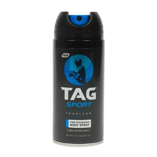 TAG Sport Body Spray Fearless 4-pack image highlights long-lasting fragrance for active days.