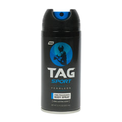 TAG Sport Body Spray Fearless 4-pack image highlights long-lasting fragrance for active days.