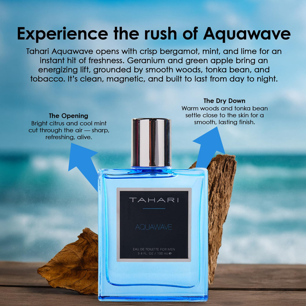 Tahari Aquawave perfume spray application captures a quick, confident refresh