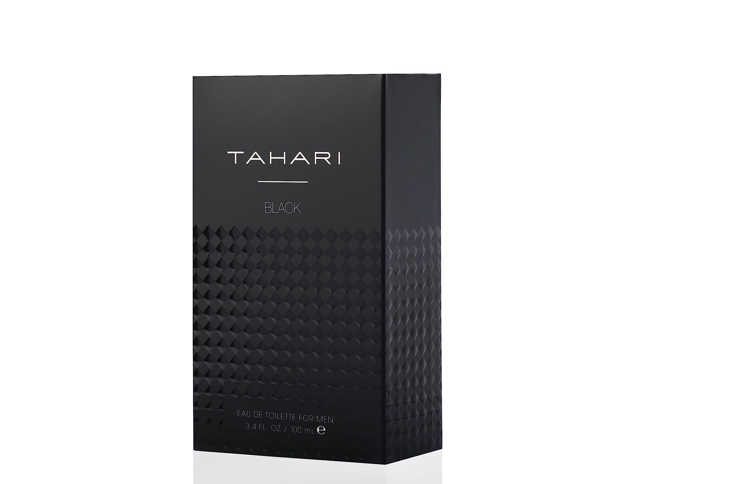 TAHARI Black bottle side view, sleek design for confident scent