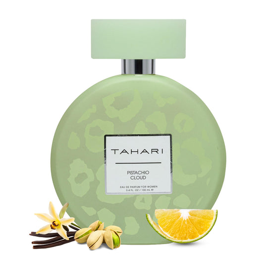 TAHARI Eau de Parfum bottle front with refined design and lasting scent.