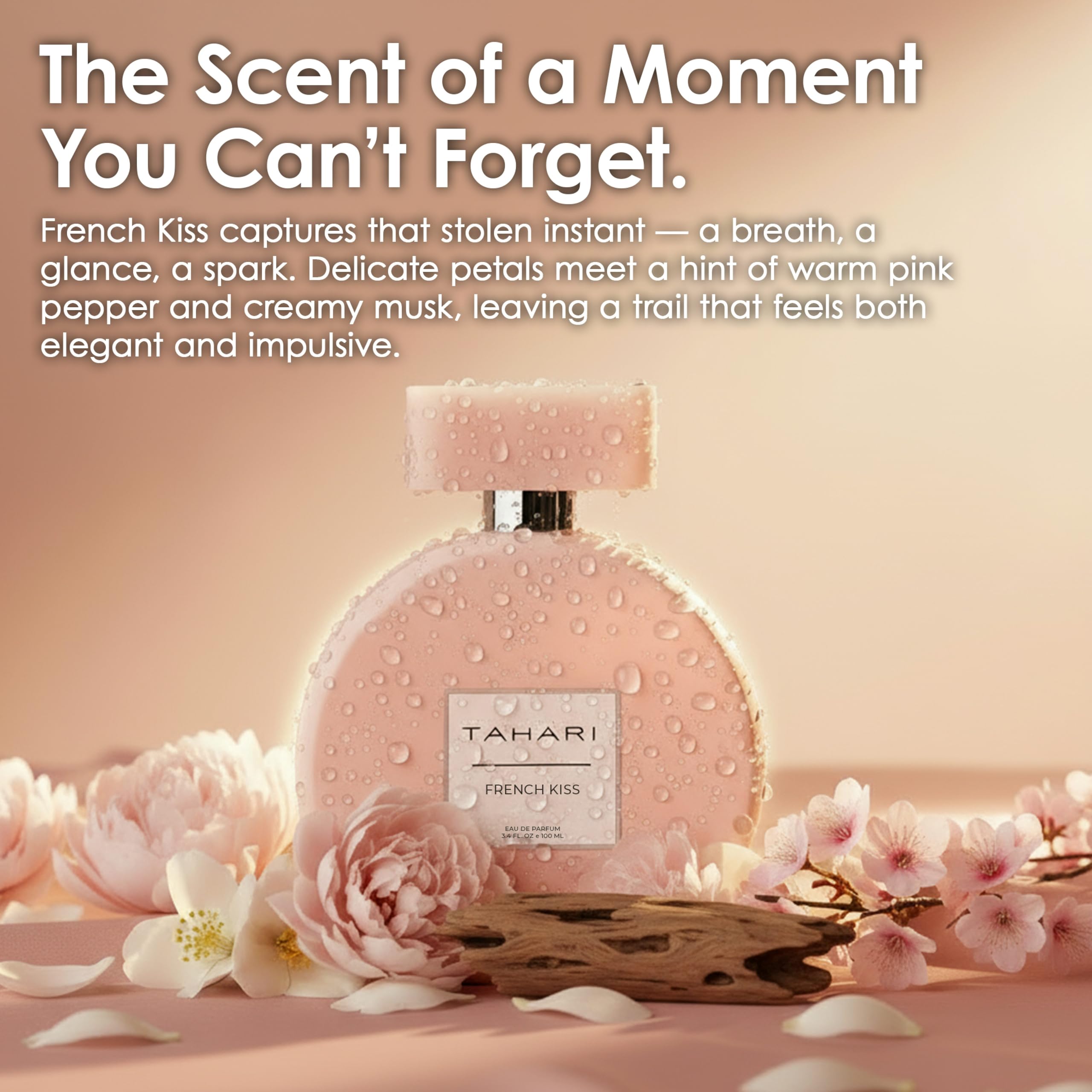 TAHARI French Kiss bottle on shelf, versatile fragrance for day to night wear.