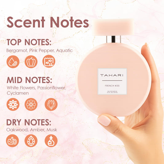 TAHARI French Kiss spray in action delivering seductive fruity-floral notes for evenings.