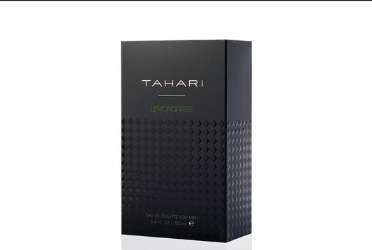 TAHARI Lemongrass EDT bottle cap close-up highlighting premium packaging and scent.
