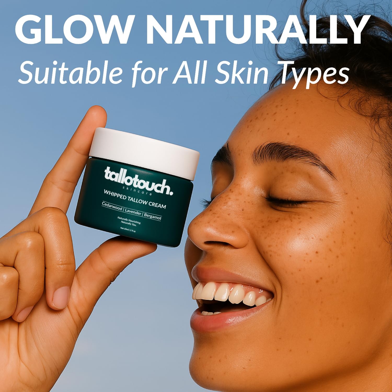 Tallotouch Whipped Tallow Cream being applied to dry skin for daily nourishment