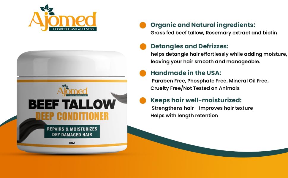 Tallow Deep Conditioner bottle-back-label notes cruelty-free and USA-made ingredients.