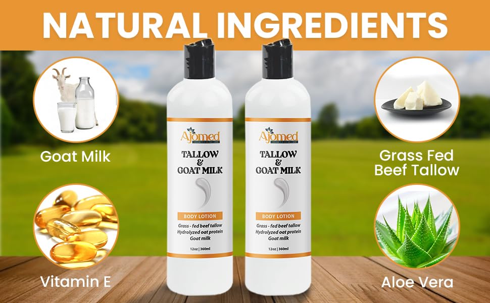 Tallow & Goat Milk Lotion cream texture swirl emphasizes rich, deep moisturization.
